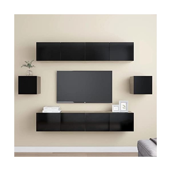 CBLDF Meuble TV 6 pièces en bois noir