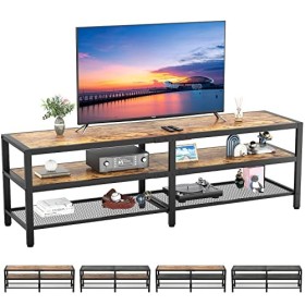 Unikito Meuble TV pour TV jusquà 75", console TV bicolore, table TV industrielle avec cadre en métal, meuble TV à 3 niveaux 