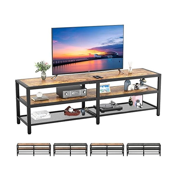 Unikito Meuble TV pour TV jusquà 75", console TV bicolore, table TV industrielle avec cadre en métal, meuble TV à 3 niveaux 