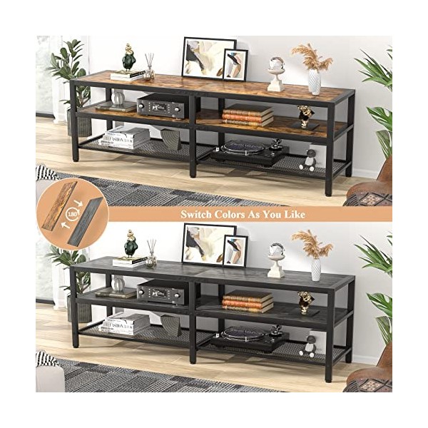 Unikito Meuble TV pour TV jusquà 75", console TV bicolore, table TV industrielle avec cadre en métal, meuble TV à 3 niveaux 