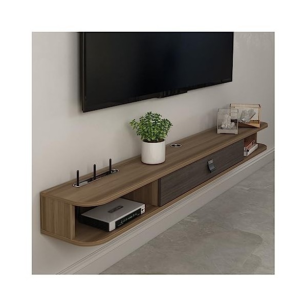 Étagère Flottante pour Meuble TV, Console multimédia Murale, avec Prise de Courant, Support de Rangement Moderne pour Centre 