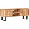 Meuble TV en Bois 2 Portes et 2 Compartiments Ouverts, Centre de Divertissement en Bois dacacia Massif Table de Console TV M