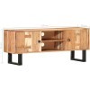 Meuble TV en Bois 2 Portes et 2 Compartiments Ouverts, Centre de Divertissement en Bois dacacia Massif Table de Console TV M