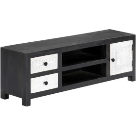 Suuim Meuble TV sculpté à la Main, 1 Porte, 2 tiroirs et 2 Compartiments, Centre de Divertissement en Bois Massif, Console TV