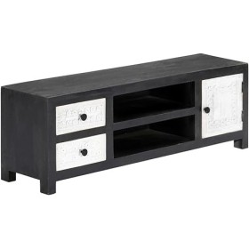 Suuim Meuble TV sculpté à la Main, 1 Porte, 2 tiroirs et 2 Compartiments, Centre de Divertissement en Bois Massif, Console TV