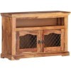Meuble TV en Bois avec 2 Portes et 1 Compartiment, Centre de Divertissement en Bois de Sesham Massif, Table de Console TV, Me