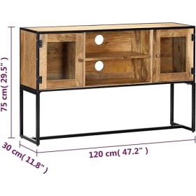 Suuim Meuble TV en Bois de Style Classique avec 2 Portes et 2 Compartiments Ouverts, Centre de Divertissement en Bois de récu