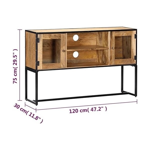 Suuim Meuble TV en Bois de Style Classique avec 2 Portes et 2 Compartiments Ouverts, Centre de Divertissement en Bois de récu