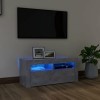TANZEM Meuble TV avec lumières LED Gris béton 90x35x40 cm,Table Basse Salon Meuble TV,Meuble TV,Table Basse LED Couleurs