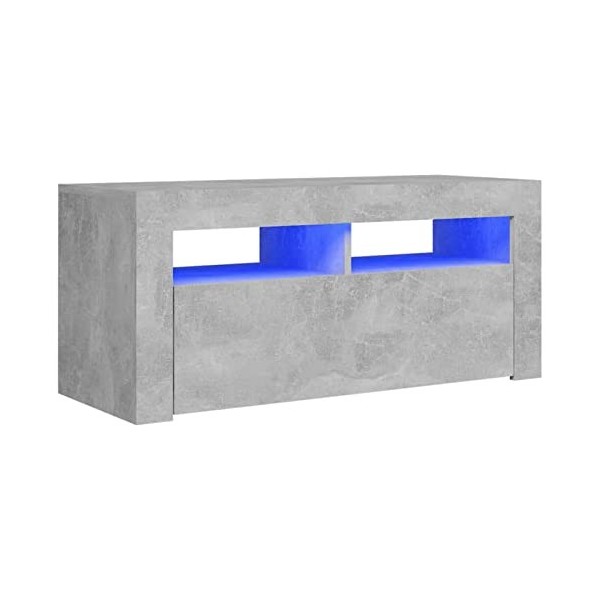 TANZEM Meuble TV avec lumières LED Gris béton 90x35x40 cm,Table Basse Salon Meuble TV,Meuble TV,Table Basse LED Couleurs