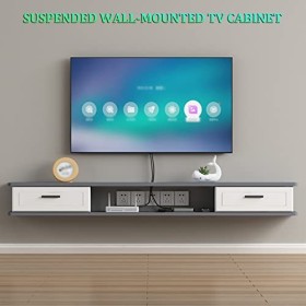 Meuble TV Mural, Meuble TV Flottant, étagères flottantes avec Porte, Grand Banc TV de Rangement, pour Le Salon et Le Bureau 