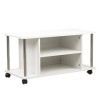 BAKAJI Meuble Blanc 4 Roues Porte télévision Bois MDF Chariot TV, dingénierie Métal, Medium