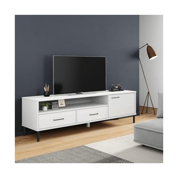 Meuble TV en Bois avec 2 Compartiments et 1 tiroir, Meuble TV Moderne, Console multimédia, Centre de Divertissement avec Pied