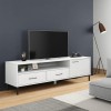 Meuble TV en Bois avec 2 Compartiments et 1 tiroir, Meuble TV Moderne, Console multimédia, Centre de Divertissement avec Pied