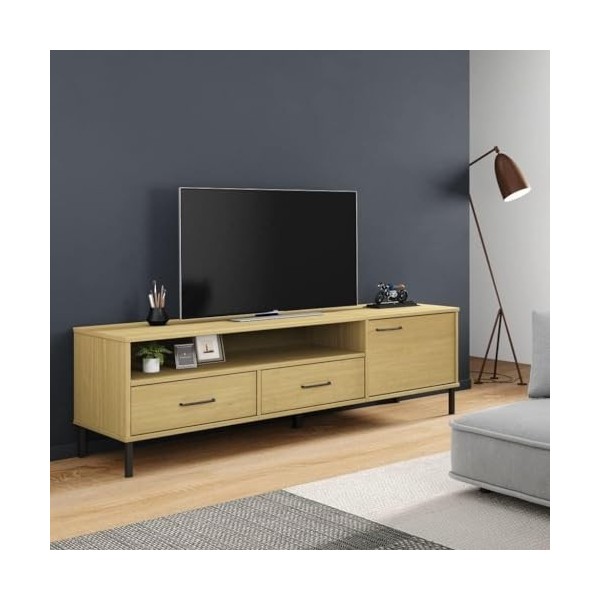 Meuble TV en Bois avec 2 Compartiments et 2 tiroirs, Meuble TV Moderne, Console multimédia, Centre de Divertissement avec Pie