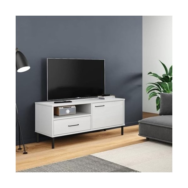 Meuble TV en Bois avec 2 Compartiments et 2 tiroirs, Meuble TV Moderne, Console multimédia, Centre de Divertissement avec Pie