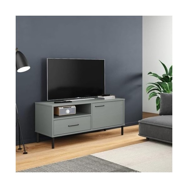 Meuble TV en Bois avec 2 Compartiments et 2 tiroirs, Meuble TV Moderne, Console multimédia, Centre de Divertissement avec Pie