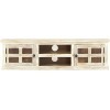 Suuim Meuble TV en Bois 2 Portes et 2 étagères avec Motif sculpté, Centre de Divertissement en Bois de manguier Massif Blanc,