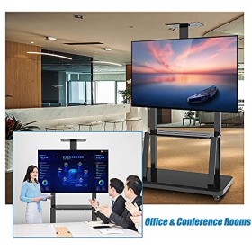 AASSDOO Meuble TV Roulant avec roulettes et étagère de Rangement, Chariot TV Portable au Sol pour téléviseur à écran Plat LCD