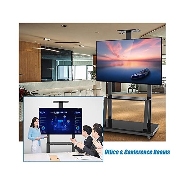 AASSDOO Meuble TV Roulant avec roulettes et étagère de Rangement, Chariot TV Portable au Sol pour téléviseur à écran Plat LCD