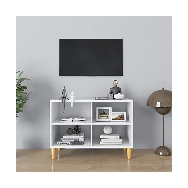 Meuble TV avec Compartiments et Pieds en Bois, Meuble TV Moderne, Meuble TV, Table TV pour Salon, Salle de Divertissement, Co