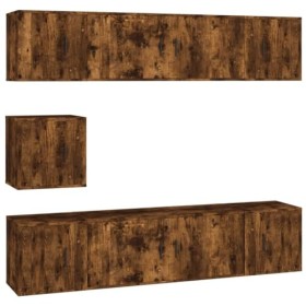 Meuble TV 7 pièces en chêne fumé