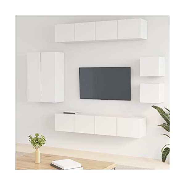 Home Hardware Businese Meuble TV 8 pièces en bois dingénierie Blanc
