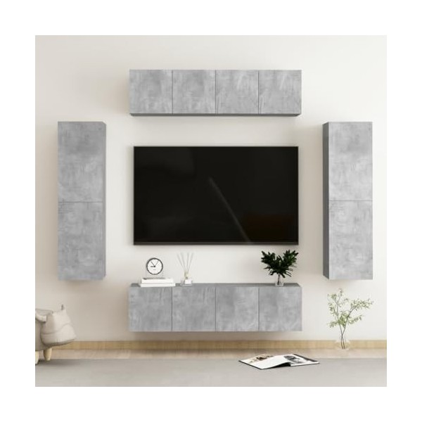 DCRAF Home Hardware Businese Meuble TV 6 pièces en bois Gris béton