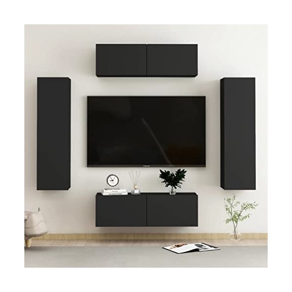 TEKEET Home Hardware Businese Meuble TV 4 pièces en bois Noir