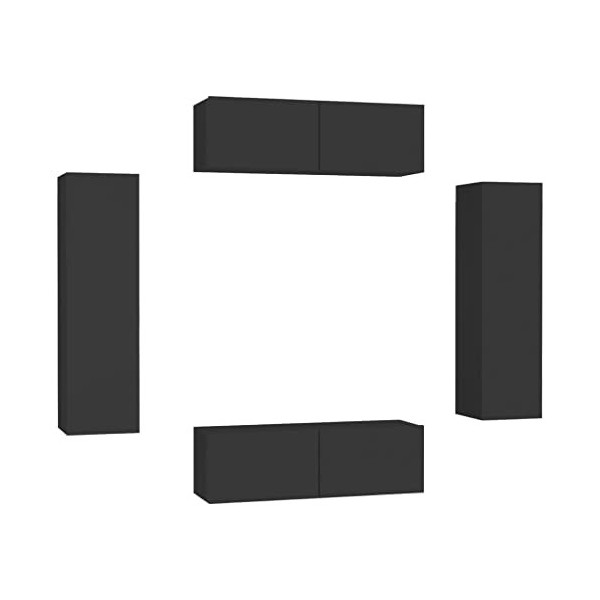 TEKEET Home Hardware Businese Meuble TV 4 pièces en bois Noir