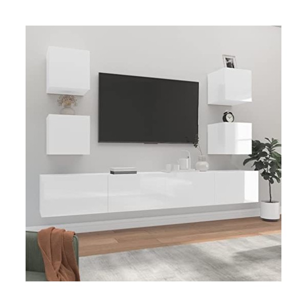 RAUGAJ Home Hardware Businese Meuble TV 6 pièces en bois Blanc brillant