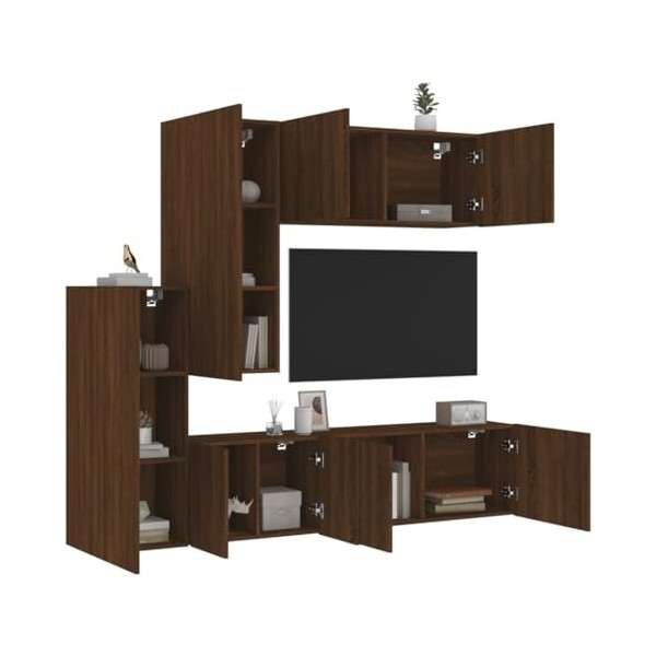 AJJHUUKI Centres de divertissement et meubles TV 5 pièces Meuble mural en chêne marron