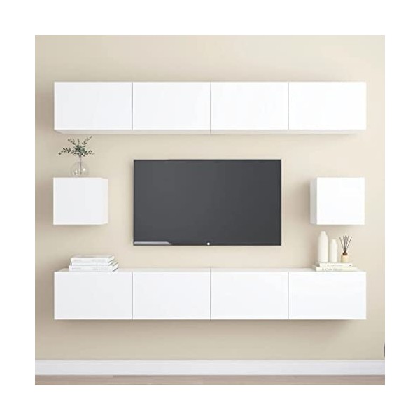 RAUGAJ Home Hardware Businese Meuble TV 6 pièces en bois dingénierie Blanc