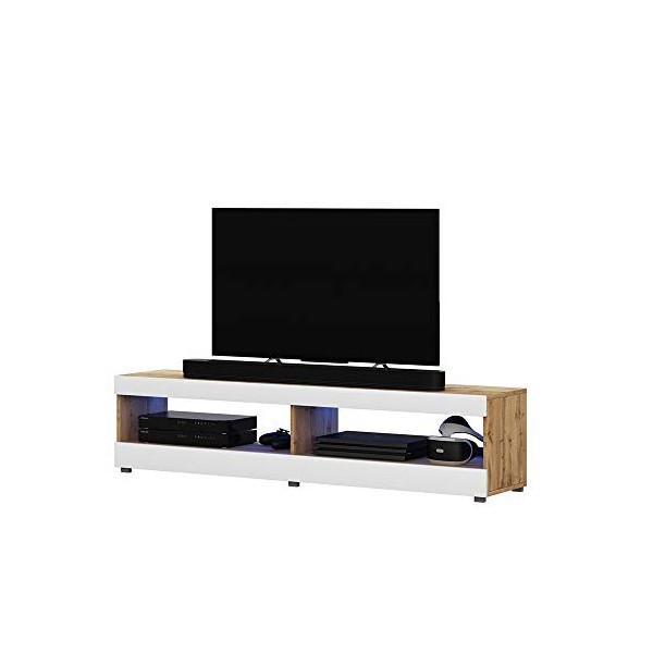 Selsey Meuble TV, Plastique, Chêne Mat/Blanc Brillant, 100 x 40 x 40