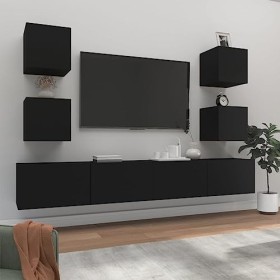 WOODEY Meuble TV 6 pièces en bois noir