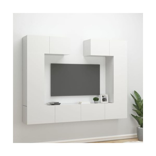 AJJHUUKI Meuble TV 6 pièces en bois blanc brillant