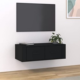 Keyur Meuble TV Suspendu, Meuble TV Mural Design Étagère Murale pour Télévision Meuble TV Suspendu Noir 80x36x25 cm Bois din