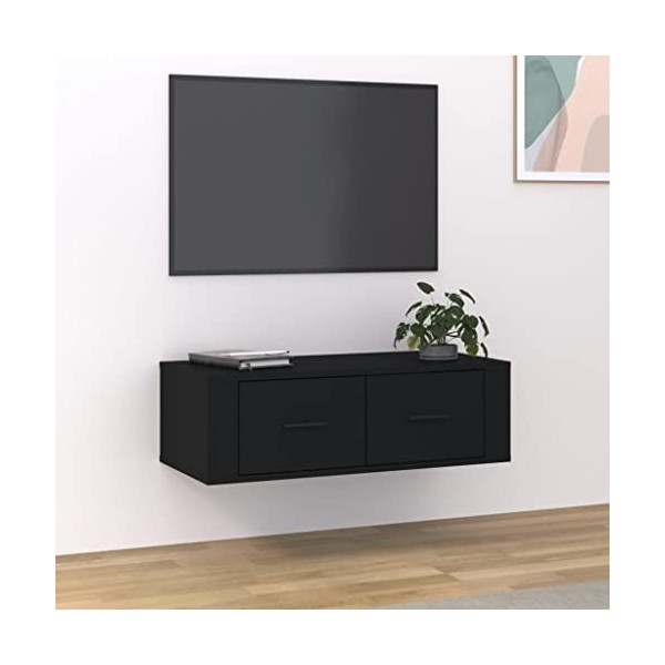 Keyur Meuble TV Suspendu, Meuble TV Mural Design Étagère Murale pour Télévision Meuble TV Suspendu Noir 80x36x25 cm Bois din
