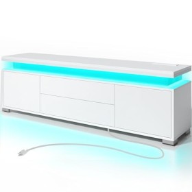 Rolanstar Meuble TV avec lumières LED et prise de courant, centre de divertissement moderne pour téléviseurs de 32/43/50/55/6