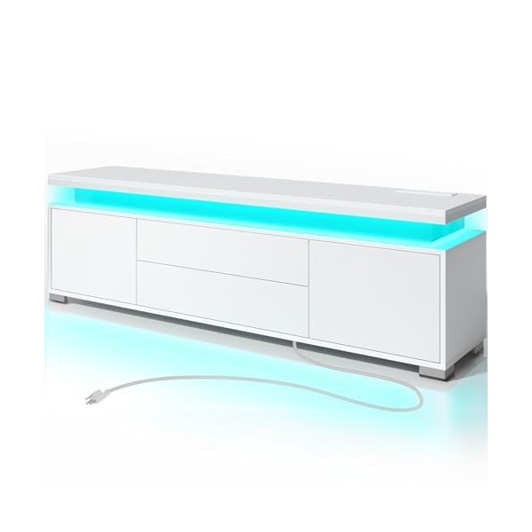 Rolanstar Meuble TV avec lumières LED et prise de courant, centre de divertissement moderne pour téléviseurs de 32/43/50/55/6