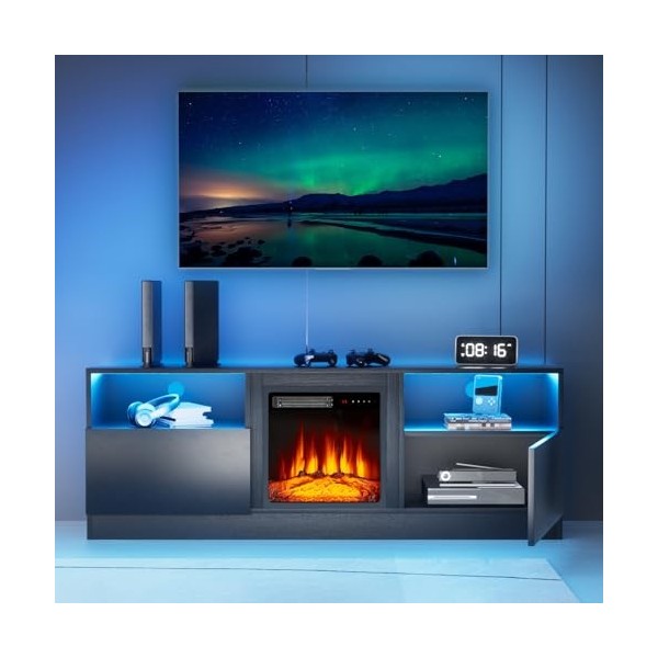 oneinmil Meuble TV moderne de 65 pouces pour TV de 75" pour salon, meuble TV avec cheminée électrique de 45,7 cm, meuble de r