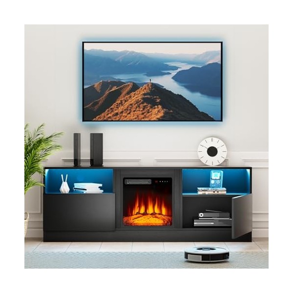 oneinmil Meuble TV moderne de 65 pouces pour TV de 75" pour salon, meuble TV avec cheminée électrique de 45,7 cm, meuble de r