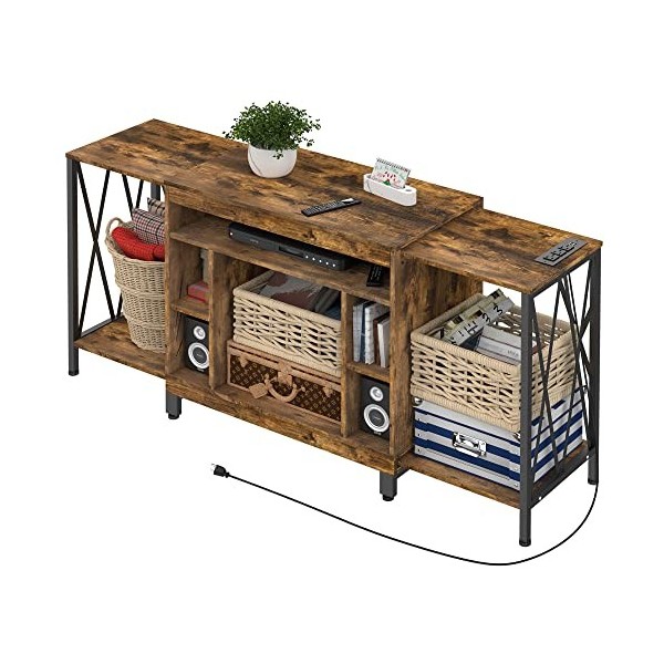 Furniouse Meuble TV pour TV jusquà 65 pouces - Réglable à deux voies - Meuble TV télescopique avec rangement - Centre de div