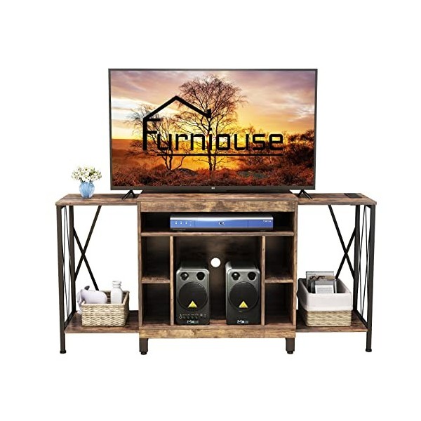 Furniouse Meuble TV pour TV jusquà 65 pouces - Réglable à deux voies - Meuble TV télescopique avec rangement - Centre de div