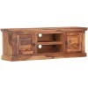 Wodoen Meuble TV avec 2 Portes et 2 Compartiments, Centre de Divertissement en Bois de Sheesham Massif, Table de Console TV, 