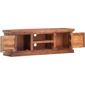 Wodoen Meuble TV avec 2 Portes et 2 Compartiments, Centre de Divertissement en Bois de Sheesham Massif, Table de Console TV, 