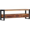 Meuble TV en Bois avec 3 Tiroirs et 1 Compartiment, Centre de Divertissement en Bois dacacia Massif, Table de Console TV, Me