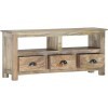 Suuim Meuble TV en Bois avec 2 étagères et 3 tiroirs, Centre de Divertissement en Bois de manguier Massif, Console TV, Meuble