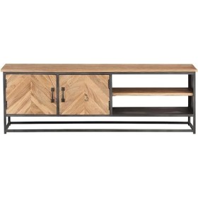 Suuim Meuble TV en Bois avec 2 Portes et 2 étagères, Centre de Divertissement en Bois dacacia Massif, Console TV, Meuble mul