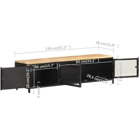 Suuim Meuble TV en Bois de Style Industriel avec 3 Portes, Meuble multimédia en Bois de manguier Brut Massif pour Centre de D